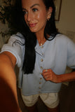 BUTTON DOWN KNIT TOP : BLUE