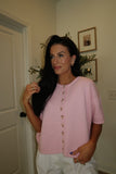 BUTTON DOWN KNIT TOP : PINK