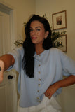 BUTTON DOWN KNIT TOP : BLUE