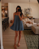 GINGHAM MINI DRESS - NAVY AND BLUE