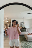 BUTTON DOWN KNIT TOP : PINK