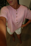 BUTTON DOWN KNIT TOP : PINK