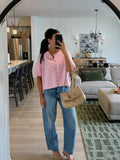 BUTTON DOWN KNIT TOP : PINK