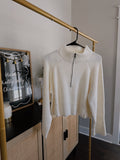 KNIT HALF ZIP : WHITE